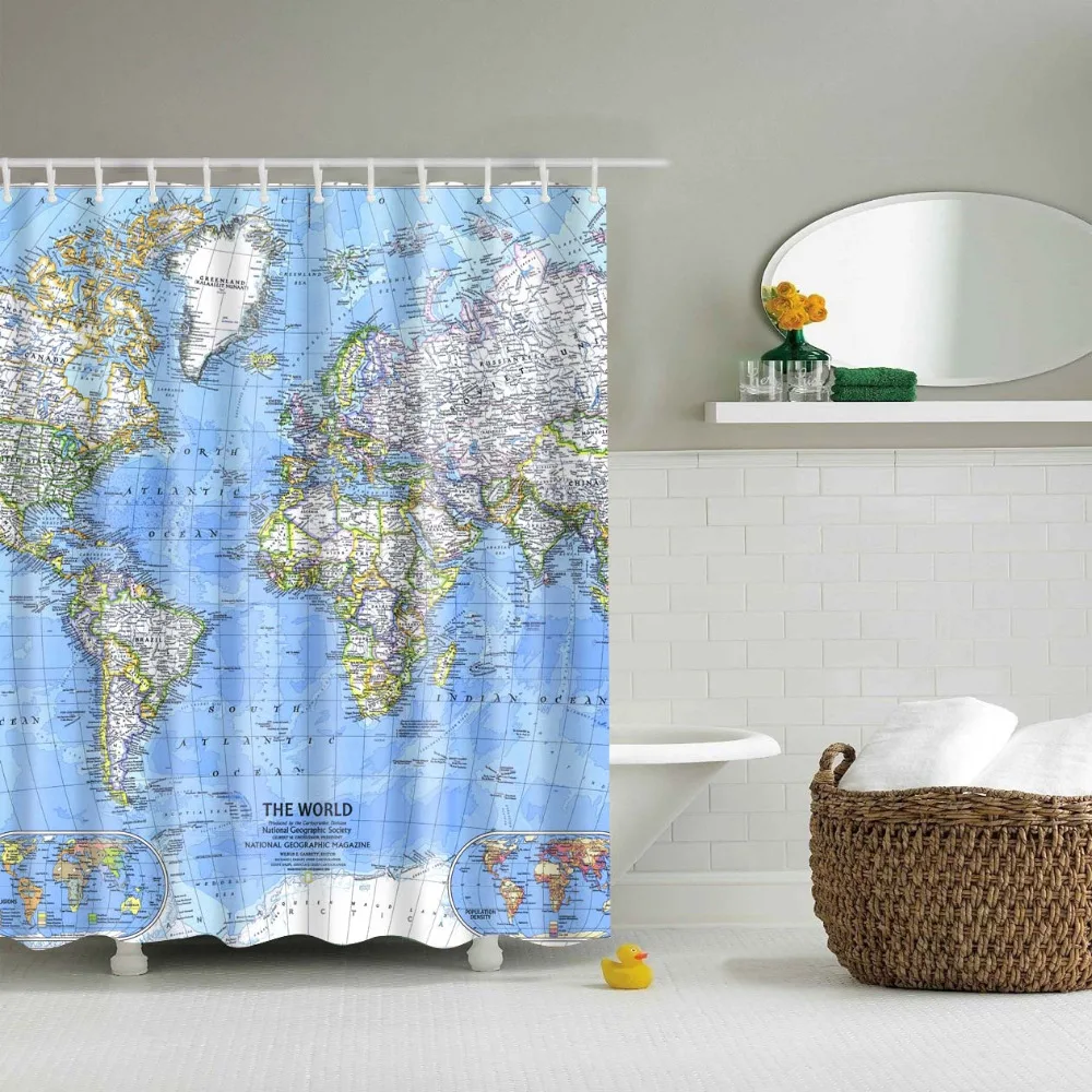 Карта мира с буквенным принтом шторы водонепроницаемый полиэстер ванная комната шторы 180x180 см украшение с крючками