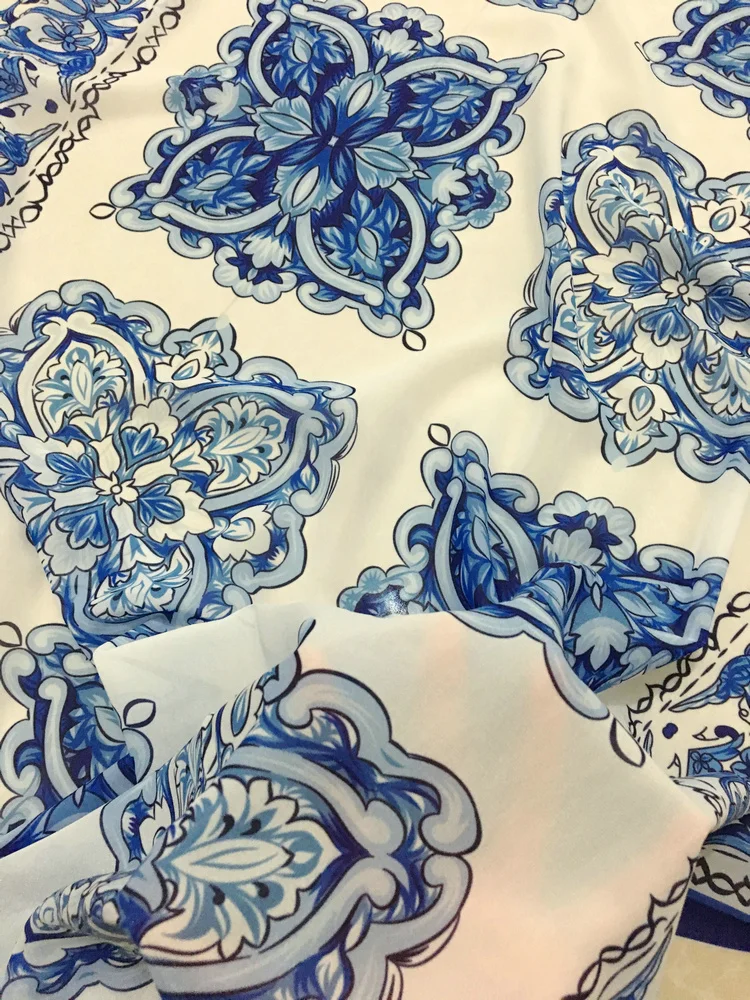 Голубая шифоновая ткань majolica мягкая тонкая для женского платья китайский стиль