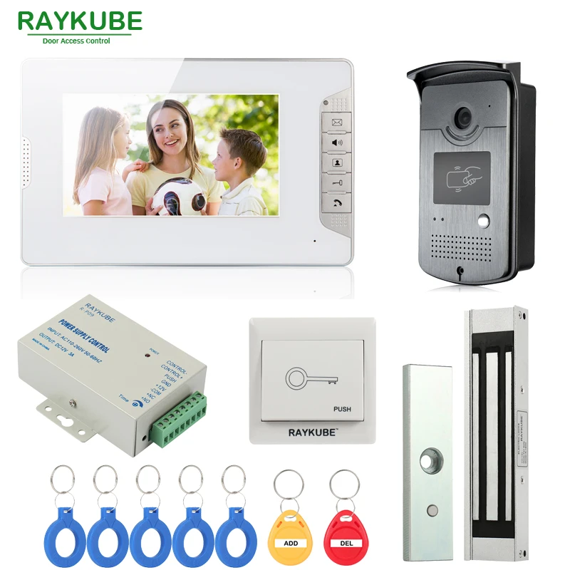 RAYKUBE проводной видеодомофон система внутренней связи 7 дюймовый ЖК монитор RFID