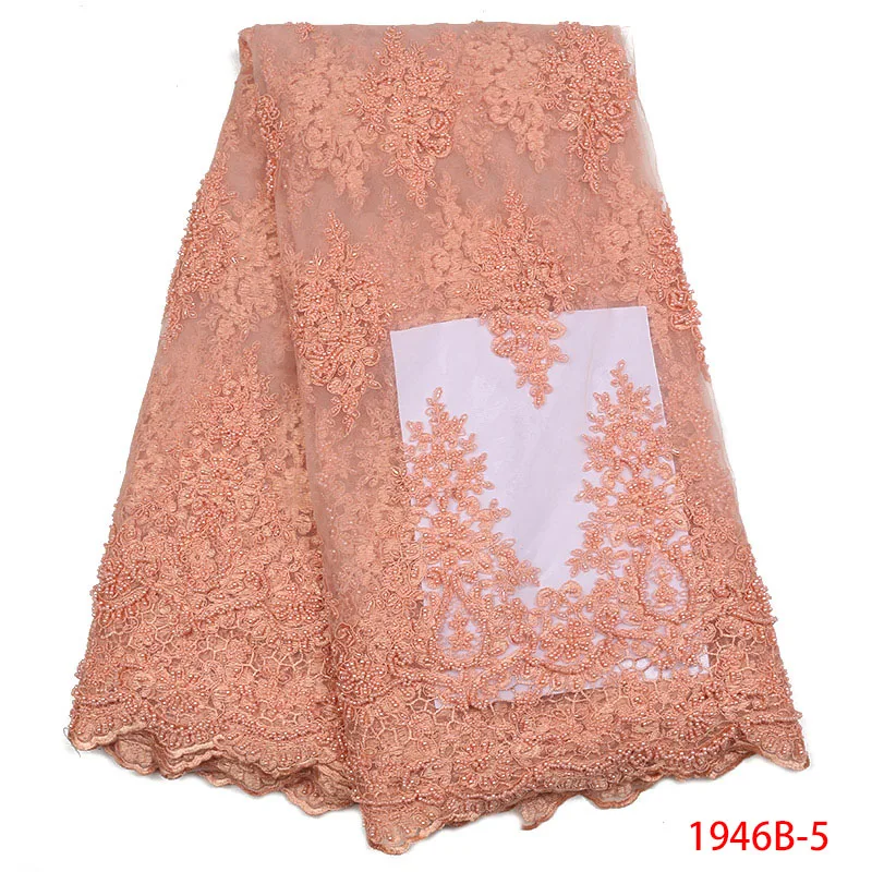 

Beautiful Peach Lace African Lace Fabric High Quality With Handmade Beaded French Mesh Lace Fabric Nigerian Tulle Lace L1946B-3