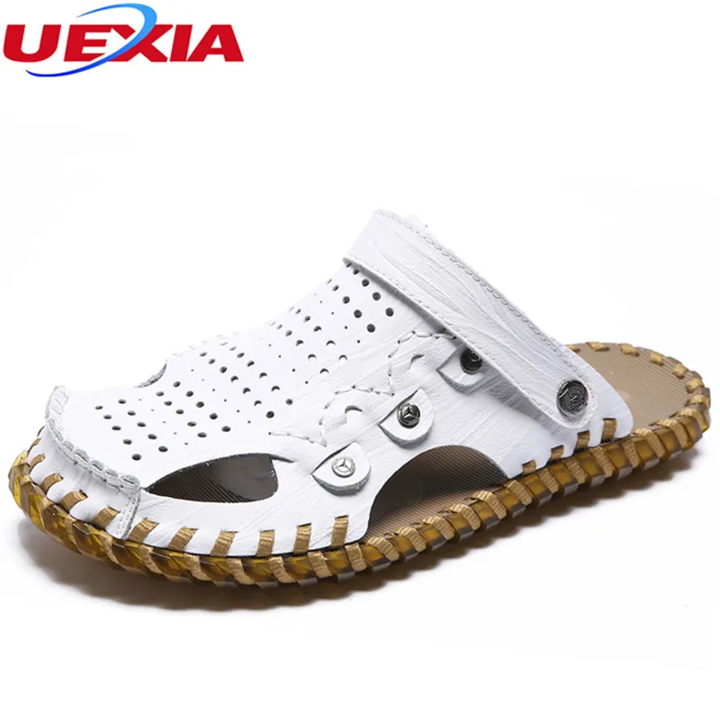 UEXIA Summer Soft Rubber Male Sandals Shoes Men Casual Beach Comfortable  Handmade Breathable Light Lace-Up Quality Comfortable