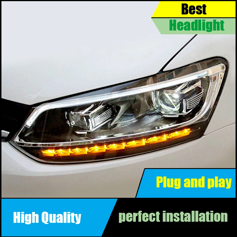 Car Styling For Volkswagen VW Polo Headlight Assembly 2011 2016 LED DRL Bi Xenon HID Dynamic