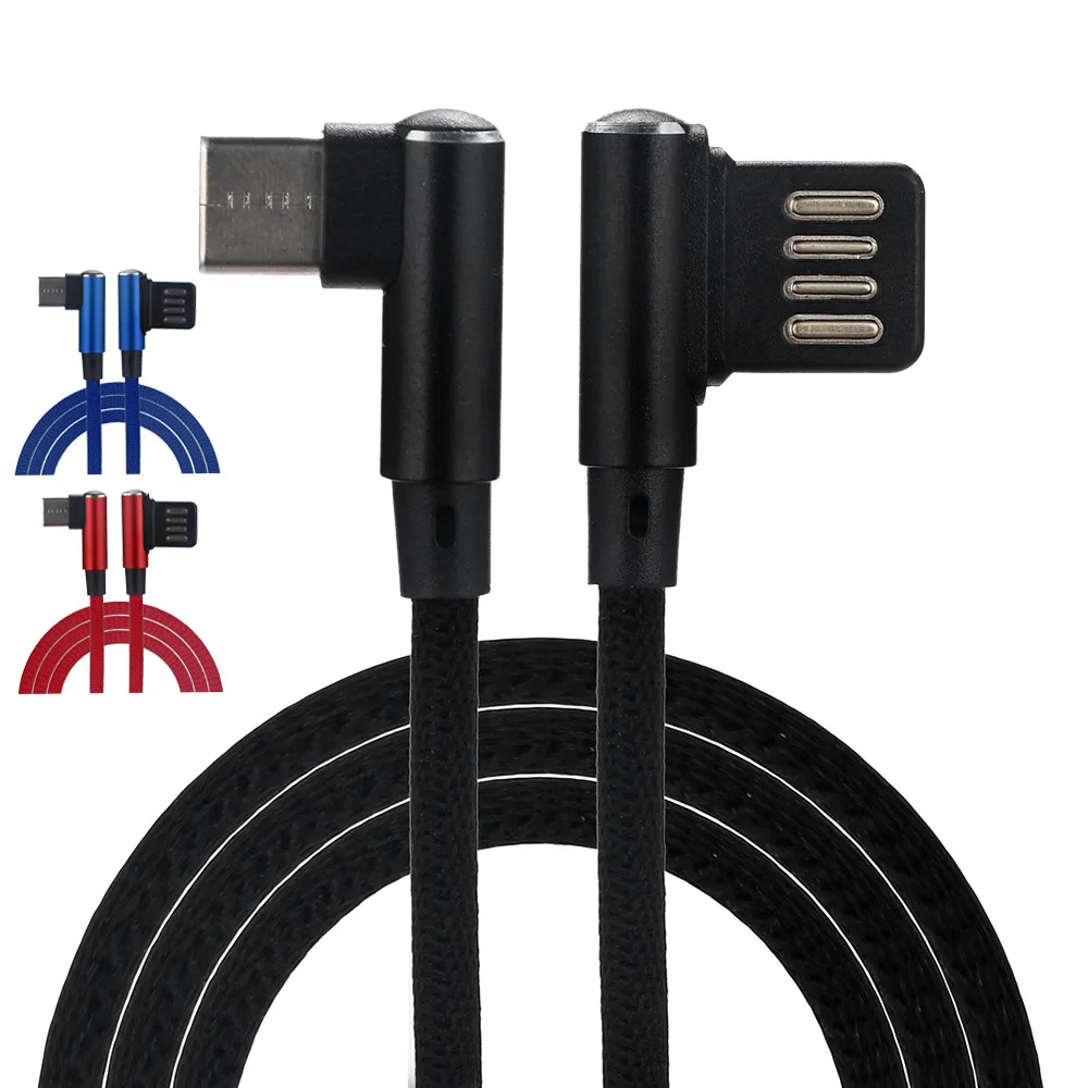 

2019 New and novelty L-shape designBraided 90 Degree Right Angle Type-C/Micro USB Fast Data Sync Charger Cable For Samsung