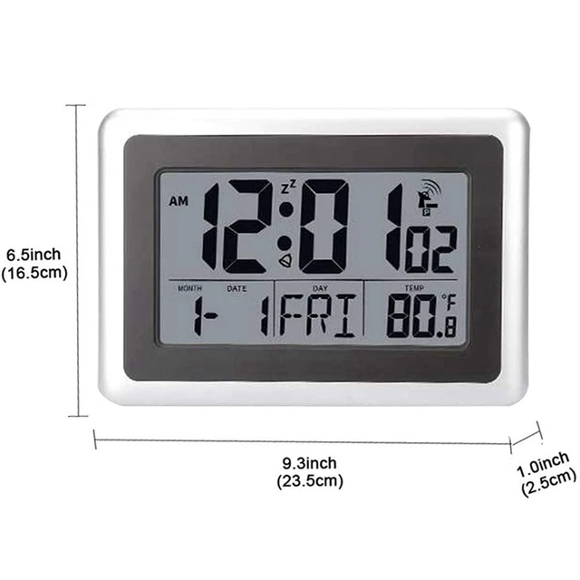 Reloj de pared Digital atómico, pantalla Lcd grande, funciona con pilas,  temperatura interior, calendario, mesa de