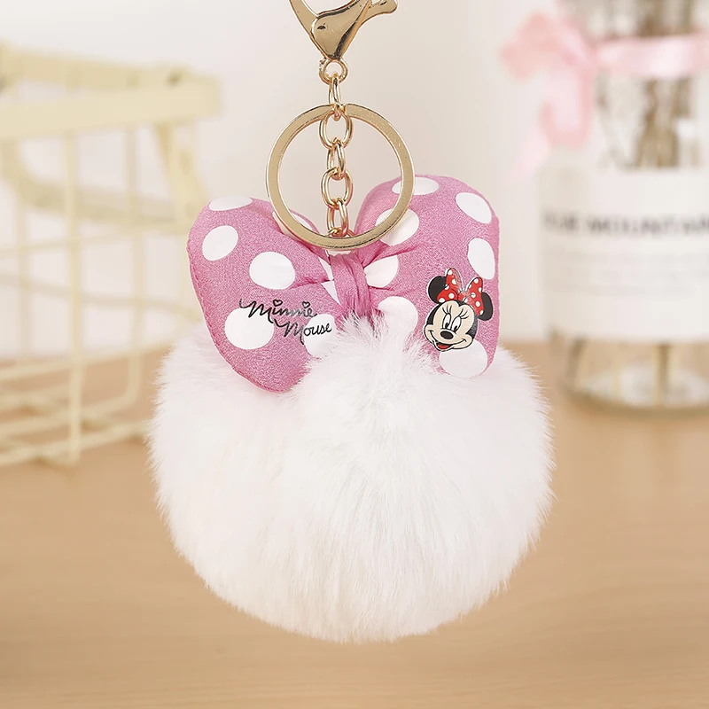 

Felyskep Hot Sale Rabbit Fur Mickey Pompon Ball Fluffy Fur Ball Key chain for Women For Car or Bag Key Ring HolderJewelry 298WA