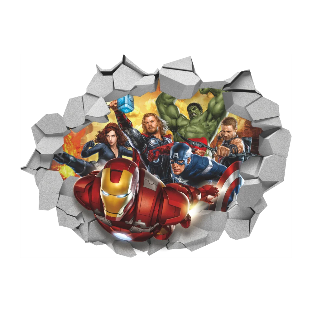 

3D Broken Wall Decor The Avengers Wall Stickers for Kids Rooms Home Decor DIY Cartoon Movie Poster Mural Wallpaper Wall Decals