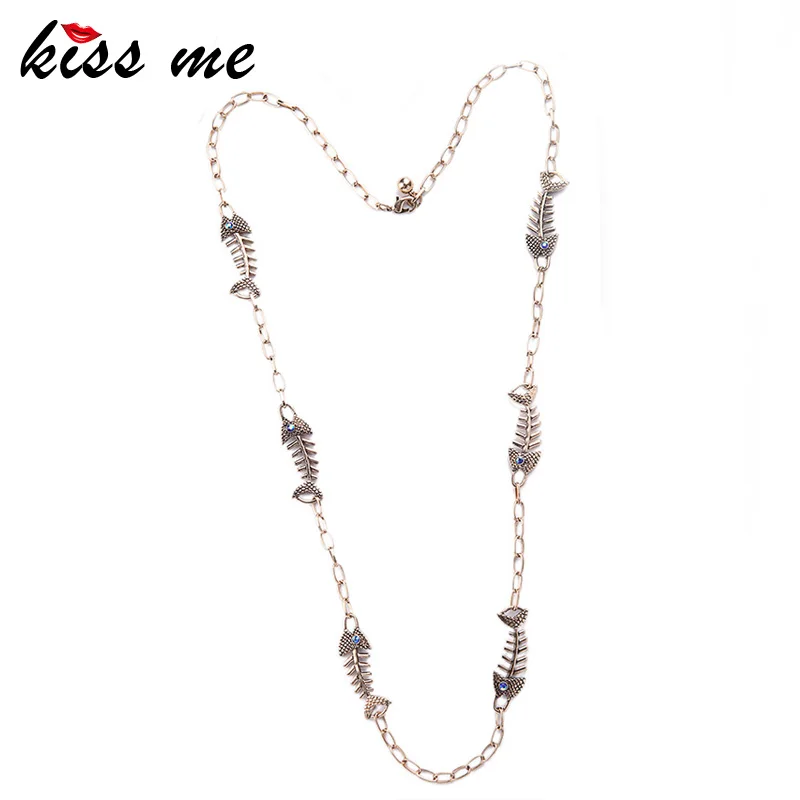

KISS ME Zinc Alloy Fishbone Vintage Necklace Summer New Women Bijoux Long Necklace for Women