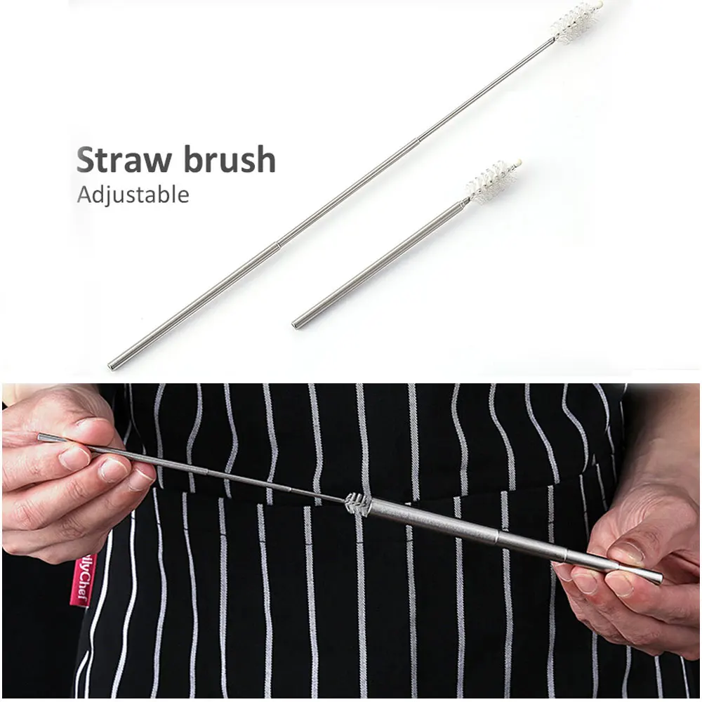 Portable Stainless Steel Straw Telescopic Drinking Straw Adjustable Collapsible Straw With 1 Brush Reusable Tubule 2