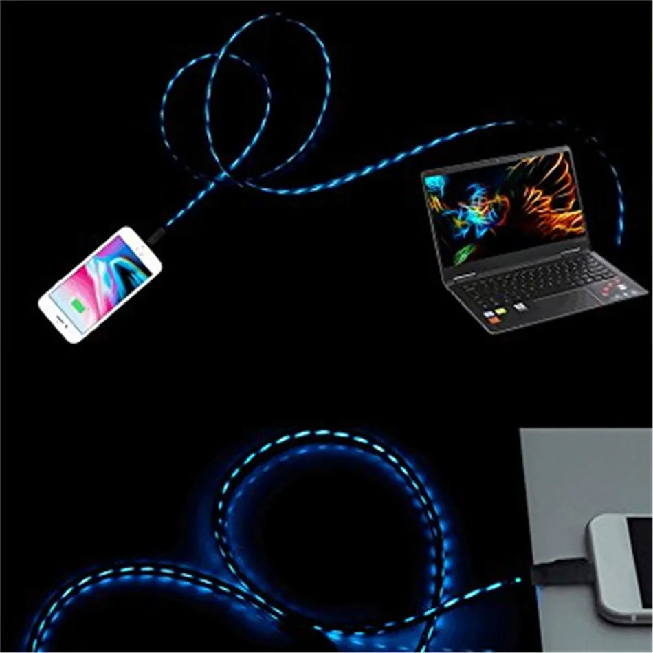 Micro USB течёт светодиодный светящийся зарядное Освещение кабель для iPhone 6S type C зарядное устройство автоматическое отключение 2.4A Макс Быстрая зарядка шнур для передачи данных
