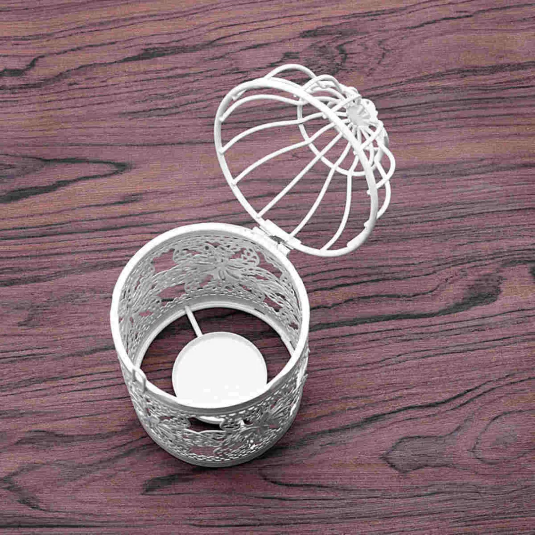 1pc Metal Hollow Candle Holder Tealight Candlestick Hanging Lantern Bird Cage White