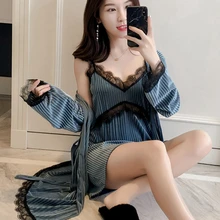 Бархатный женский кружевной комплект для сна, сексуальная женская пижама, комплект одежды, халат, комплекты одежды для сна, платье подружки невесты, халат и ночная рубашка, комплект