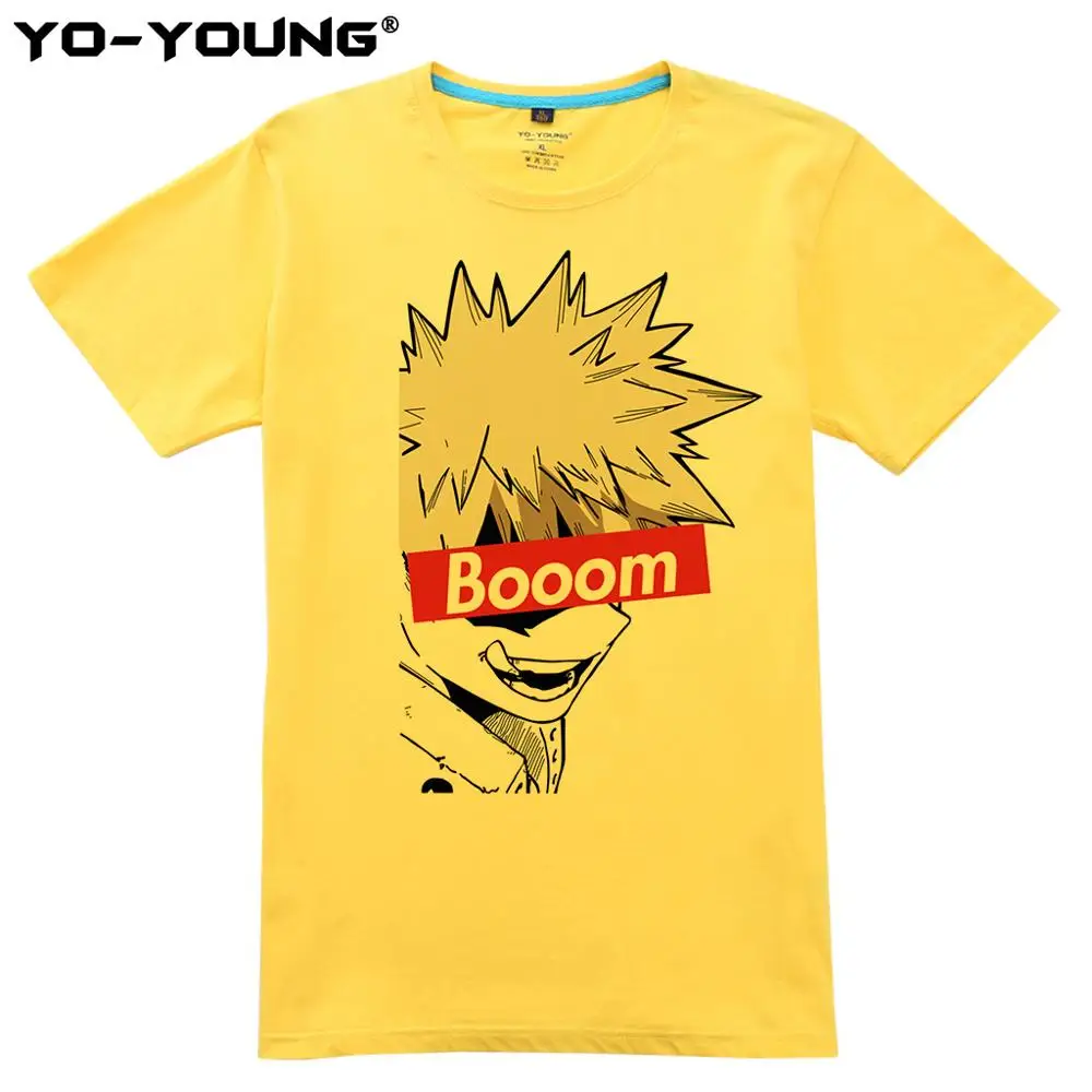 Йо-молодые мужские футболки, Аниме Boku No Hero Academy Plus, ультра бум, принт, 180 г/см, чёсаный хлопок, футболки, мужские, по индивидуальному заказу - Цвет: Yellow 2