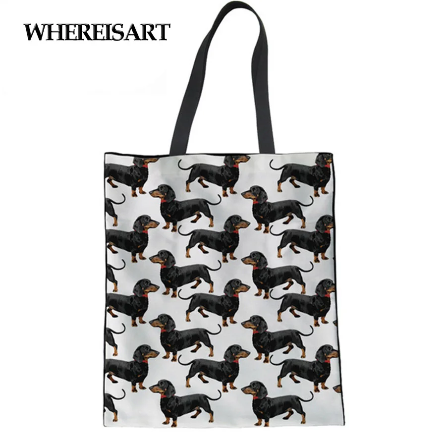 

WHEREISART Lady Women's Large Shopping Tote Bag Canvas Handbag Shoulder Bag for Teenager Girls Cute Dachshunds Print Beach Bag