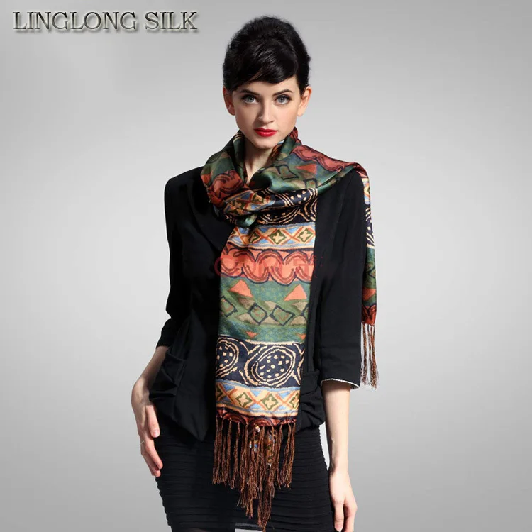 

100% Silk Tassel Scarf 55cm*160cm Long Scarves Pure Natural Silk Charmeuse New Desigual Autumn & Winter Scarf