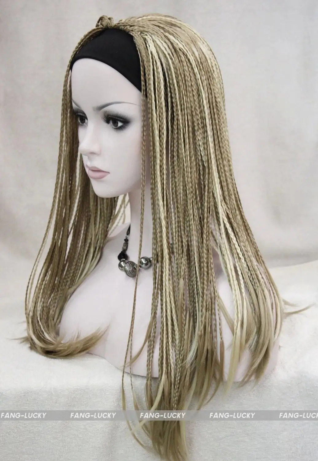 

Hot Sell!!! Cosplay Light Brown & Pale Blonde Mixed unique braids 3/4 half wig with headband FTLG023
