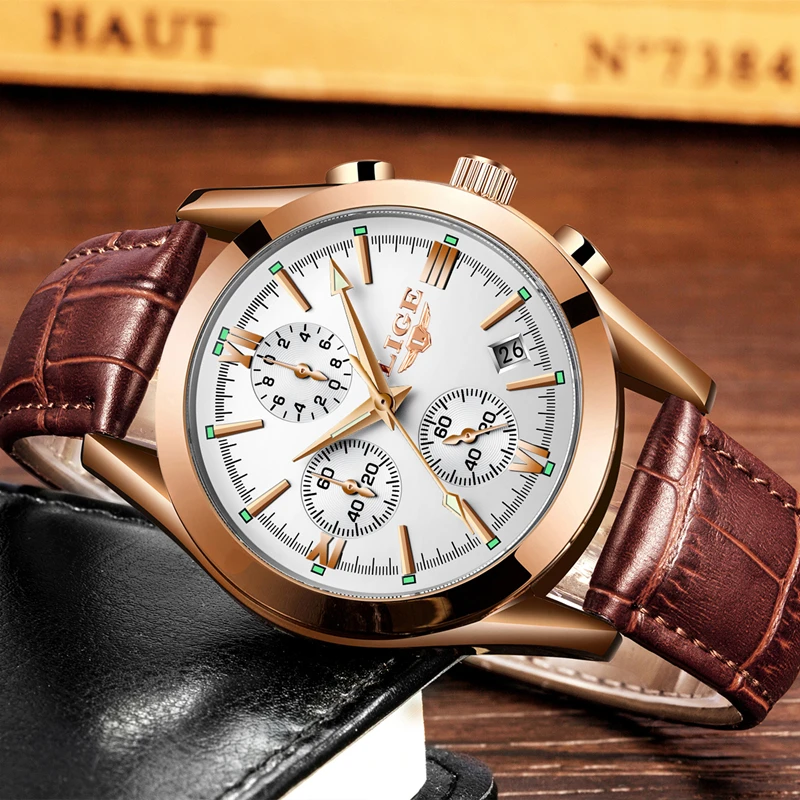 2017 New Watches Men Luxury Brand LIGE Chronograph Men Sports Watches Waterproof Leather Quartz Man Watch Mens Relogio Masculino