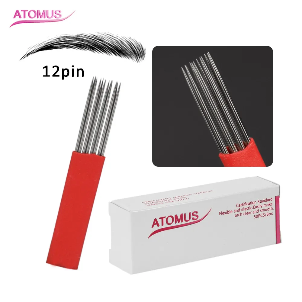 

100pcs 12pin Frivolite Naalden Microblading Needles Agujas Tatuaje Laminas Tebori Permanent Makeup Blading Agulhas Eyebrow