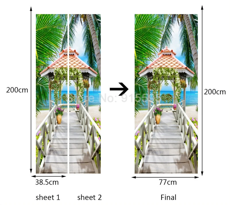 Современные 3D стереоскопический деревянный мост вид на море кокосовых пальм Бич фон настенная дверь Стикеры ПВХ Водонепроницаемый обои 3D