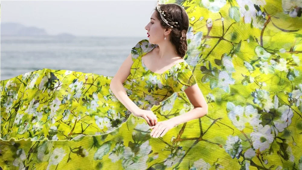 Дизайнерский 8 мм натуральный шелк тутового шелка шифоновая ткань желтые цветы Печать рубашка ткань украшение шарф tissus африканская ткань