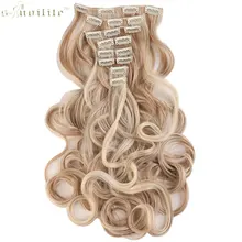 SNOILITE 18 Clips in Hair Extensions Synthetic Hairpiece 24inch Curly Real Styling 8pcs/set Party Cosplay Extension For Human