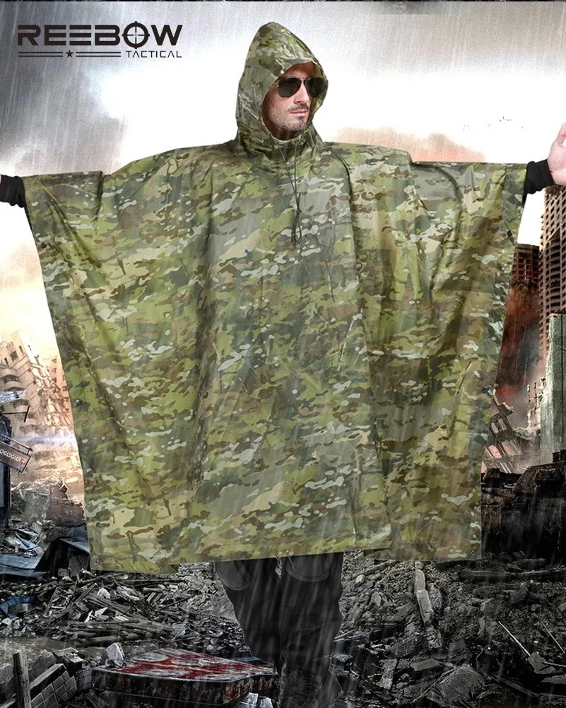 Tático ao ar Livre dos Homens da Selva Capa de Chuva Zero-resistente à Prova Reebow Camuflagem Poncho Multifuncional cm d' Água 220x148 5 Cheap Ferram. atividade ar livre