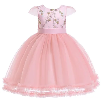 

D0064 Europe and United States 2019 Girls' Clothing Ball gown Gauze Princess Dresses Bitter Fleabane Girls' Dress