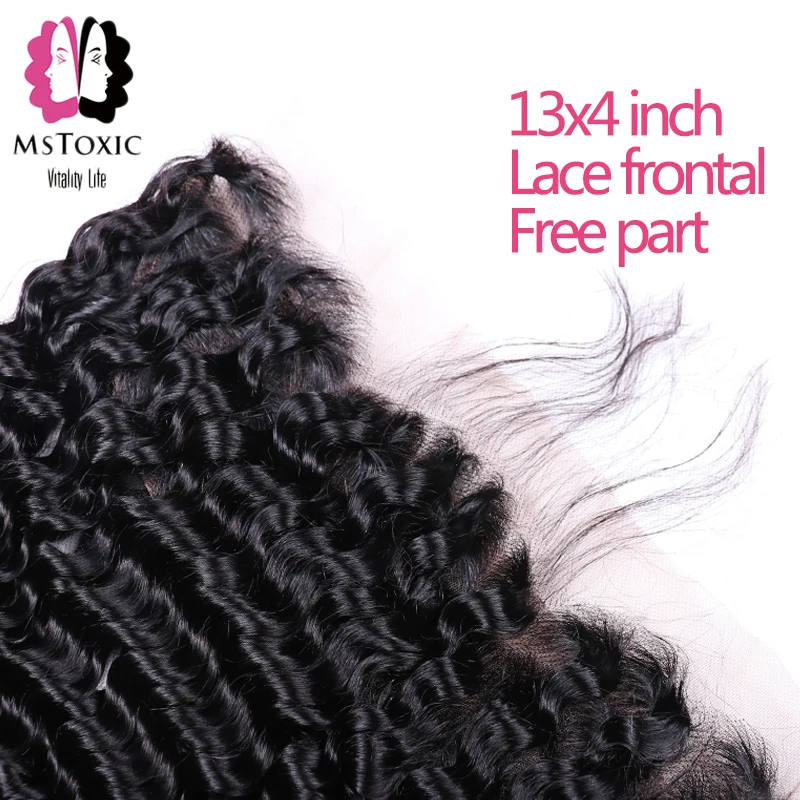 Mstoxic Brazilian Deep Wave Frontal 13x4 Ear To Ear Lace Frontal Closure Free Part 100% Human Hair Natural Color Non Remy Hair