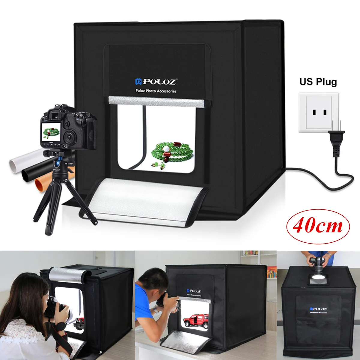 

New 40cm Mini Foldable Studio Light Box Portable Photography Box Photo 30W 64 Led Kit Tent Cube With White Black Backdrop