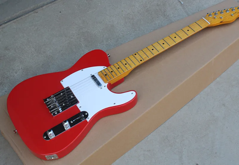

Factory Wholesale Red Body Electric Guitar with TL Pickups,White Pickguard,Vintage Maple Fretrboard,Offer Customized