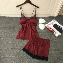 Daeyard Silk Pajamas For Women Satin Cami And Shorts 2Pcs Pajama Set Sexy Lace Pyjamas Sleepwear Summer Pijamas Home Clothes lace panel satin cami pajamas set