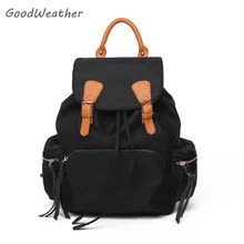 Небольшой Водонепроницаемый черный нейлоновый рюкзак с shortleather ручка Модные женские туристические рюкзаки легкий вес drawstring сумка 5 видов цветов