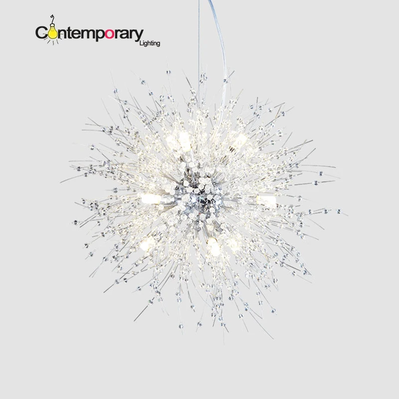 

North design simple Clear K9 Crystal Modern Creative Dandelion LED Pendant Light for Dining master Room Restaurant Living room