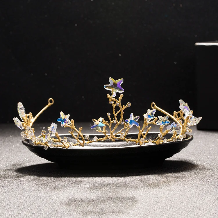 

Baroque Gorgeous Gold Color Rhinestone Stars Bridal Tiaras Crowns for Women Headbands Wedding Hair Accessories Hair Ornament