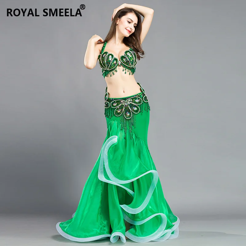 Dancewear Mesh Bra Top Long Skirt 2pcs Set Rhinestones Performance Belly Dance Costumes Clothing Shoes Accessories - belly dancing cloths for roblox