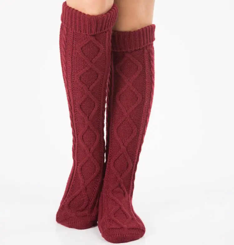 

Thick Leg Warmers Women Boots Accessory Knitted Argyle Pattern Long Socks Over Knee Height Warm 7colors Crochet Drop Shipping