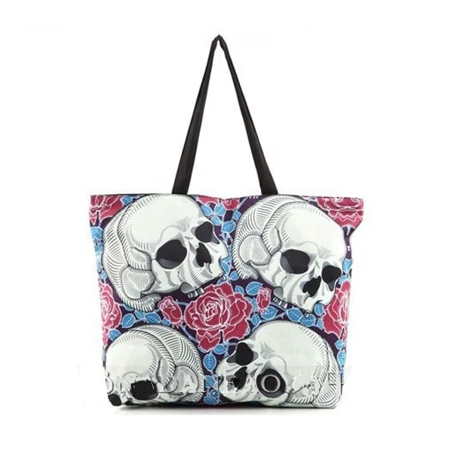 Lotec Women Retro Skull Printed Canvas Ping Shoulder Bag Handbag Lotec Women Retro Skull Printed Canvas Ping Shoulder Bag Handbag Beach Travel Oversized Tote