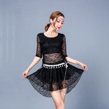 

2017 Sexy Latin Dance Dresses For Women Girls Milk Silk Lace Salsa Competition Samba Rumba Dance Lady Dance Tops+skirt DW1143