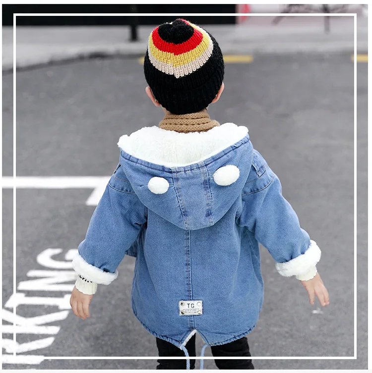 Anlencool/новое пальто для мальчиков корейская детская хлопковая куртка с рисунком для мальчиков и девочек возрастом от 2 до 7 лет, зимняя плотная теплая ковбойская куртка
