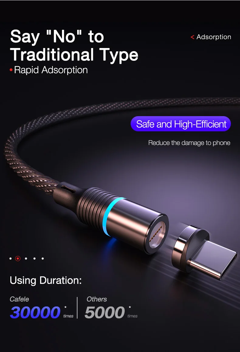 Cafele новейший светодиодный QC3.0 Магнитный USB кабель для iPhone Micro USB кабель type C плетеный кабель зарядное устройство для samsung Xiaomi huawei