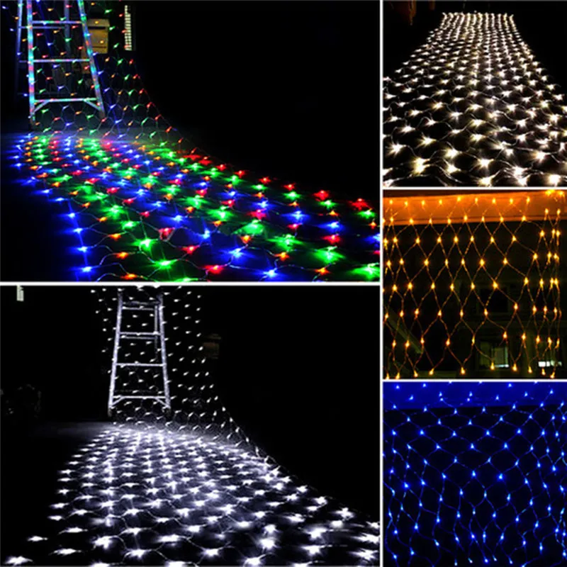 1,5 м x 1,5 96LED сетка Фея веб свет шнура Мерцание Лампы Освещение Рождество Свадебные украшение-Гирлянда для вечеринки 4 цвета выбрать