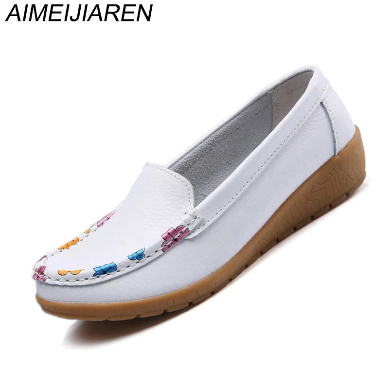 

Women's Leather Loafers Casual Round Toe Moccasins Wild Driving Shoes Wedges Sapato Feminino Chaussure Zapatillas