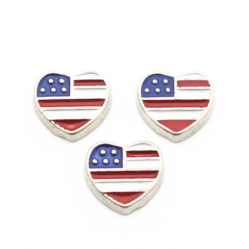 20pcs/lot Metal Enamel I Love America Silver Floating Charms For Living Glass Lockets Necklace Bracelet DIY Jewelry | Украшения и
