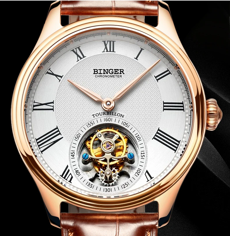 Высококачественные деловые часы BINGER Seagull Tourbillon, механические часы с крокодиловым кожаным ремешком, сапфировые Мужские автоматические часы