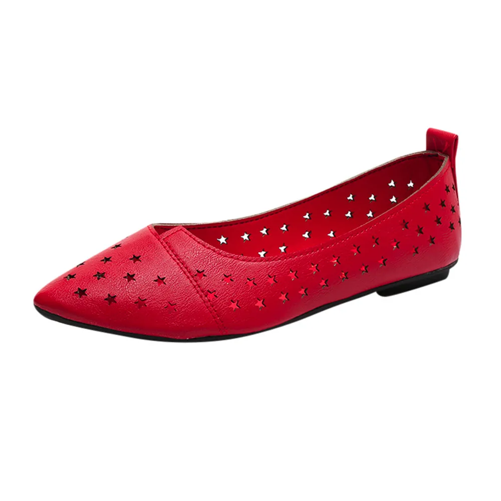 

summer women flats shoes women slip on flat loafers shoes ladies cutout comfort ballet flats leather Solid Loafer Star Shoes