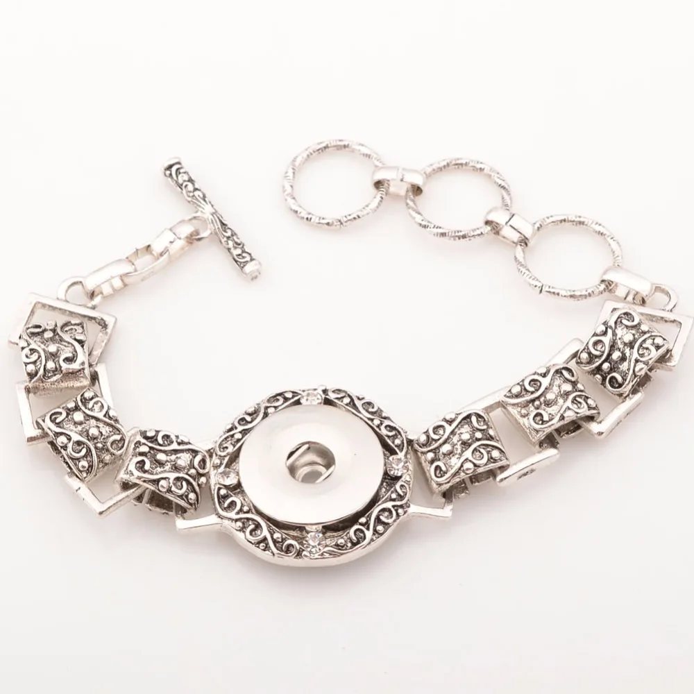 

Adjustable size button charm bracelet fit 18mm snap button, rhinestones bracelet for DIY snap jewelry NB5228