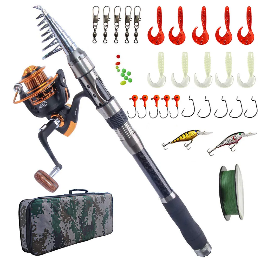 

Fishing Rod Combo And Reel Full Kit Carbon Fiber Telescopic Spinning Portable Fishing Pole With Fishing Lures Line Hooks
