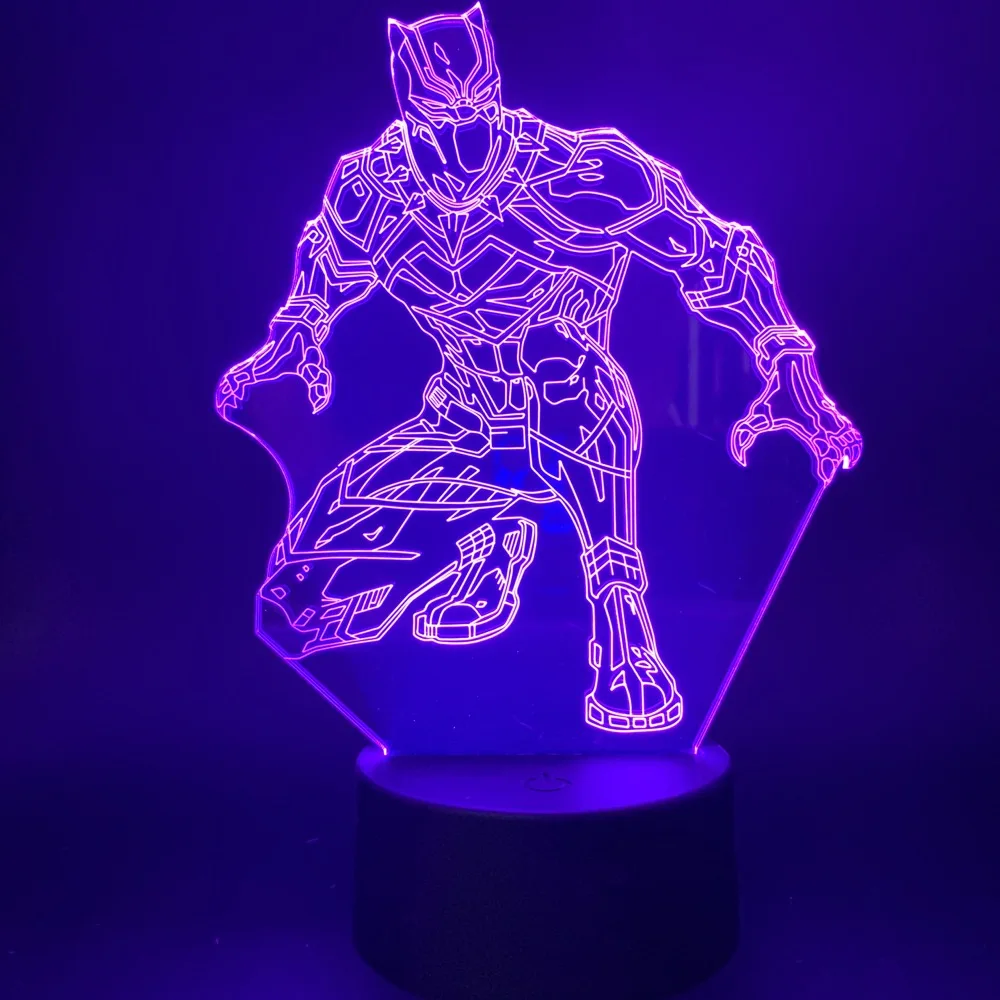 

3d Led Night Light Marvel Superhero Black Panther Action Figure for Office Room Decor Nightlight Gift for Kids Child Table Lamp