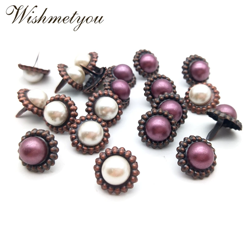 

WISHMETYOU 20pcs 16mm Pearl Flowers Brads Diy Scrapbooking Embellishment Paper Fastener Vintage Metal Brads Decor Wedding Party