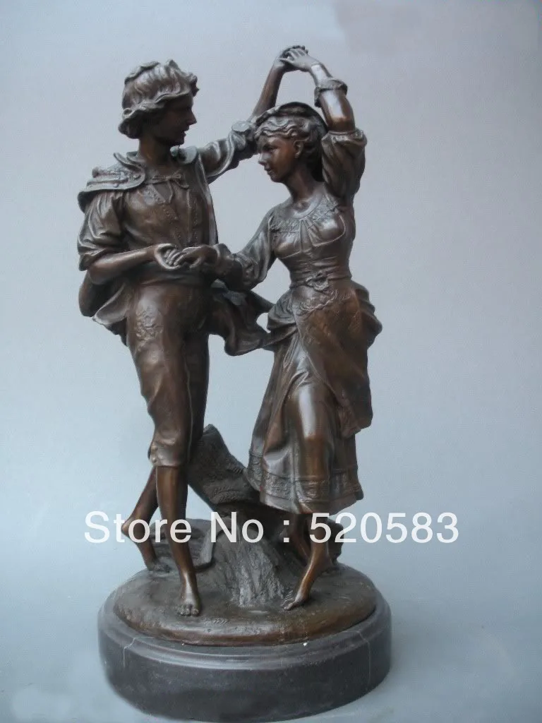 

Western 100% Bronze harvest dance Lovers jump Art Statue