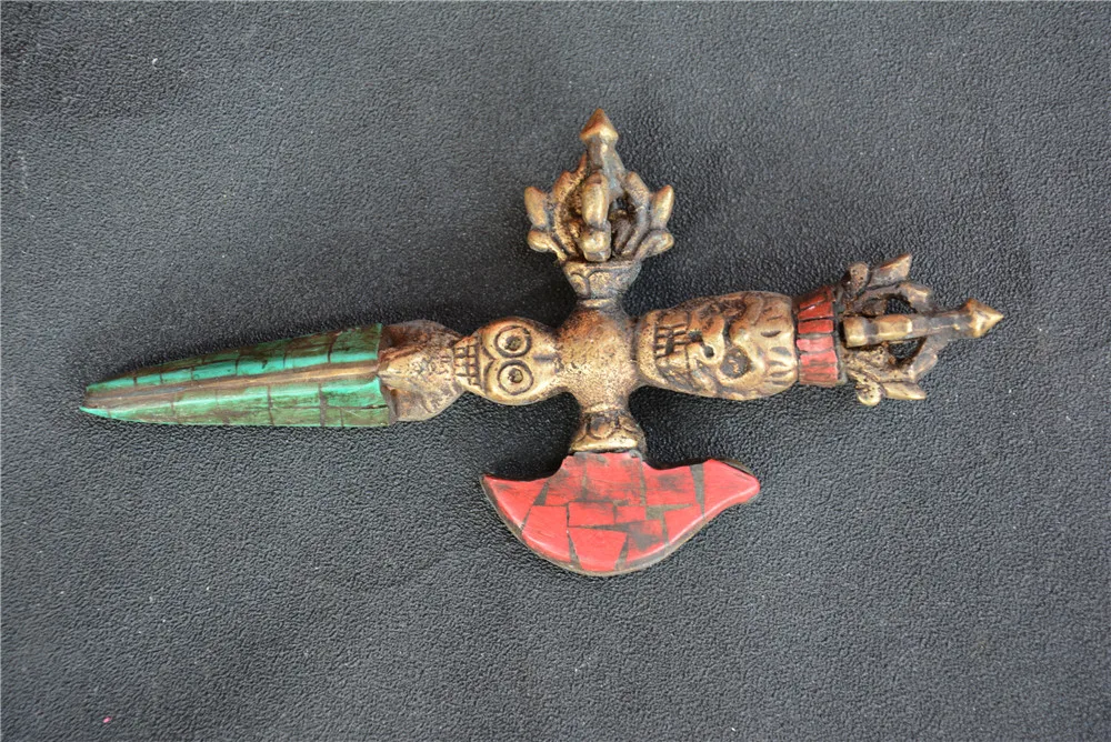 

Rare old religious objects ---Buddha Vajra Dorje Kingkong Buddhist ritual apparatus, copper &turquoise&King, free shipping